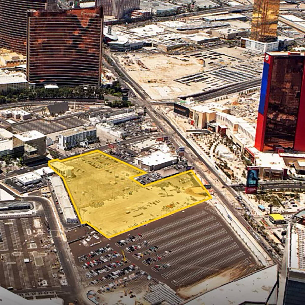 An aerial view of the parcel on the Strip purchased by The Siegel Group. (The Siegel Group)