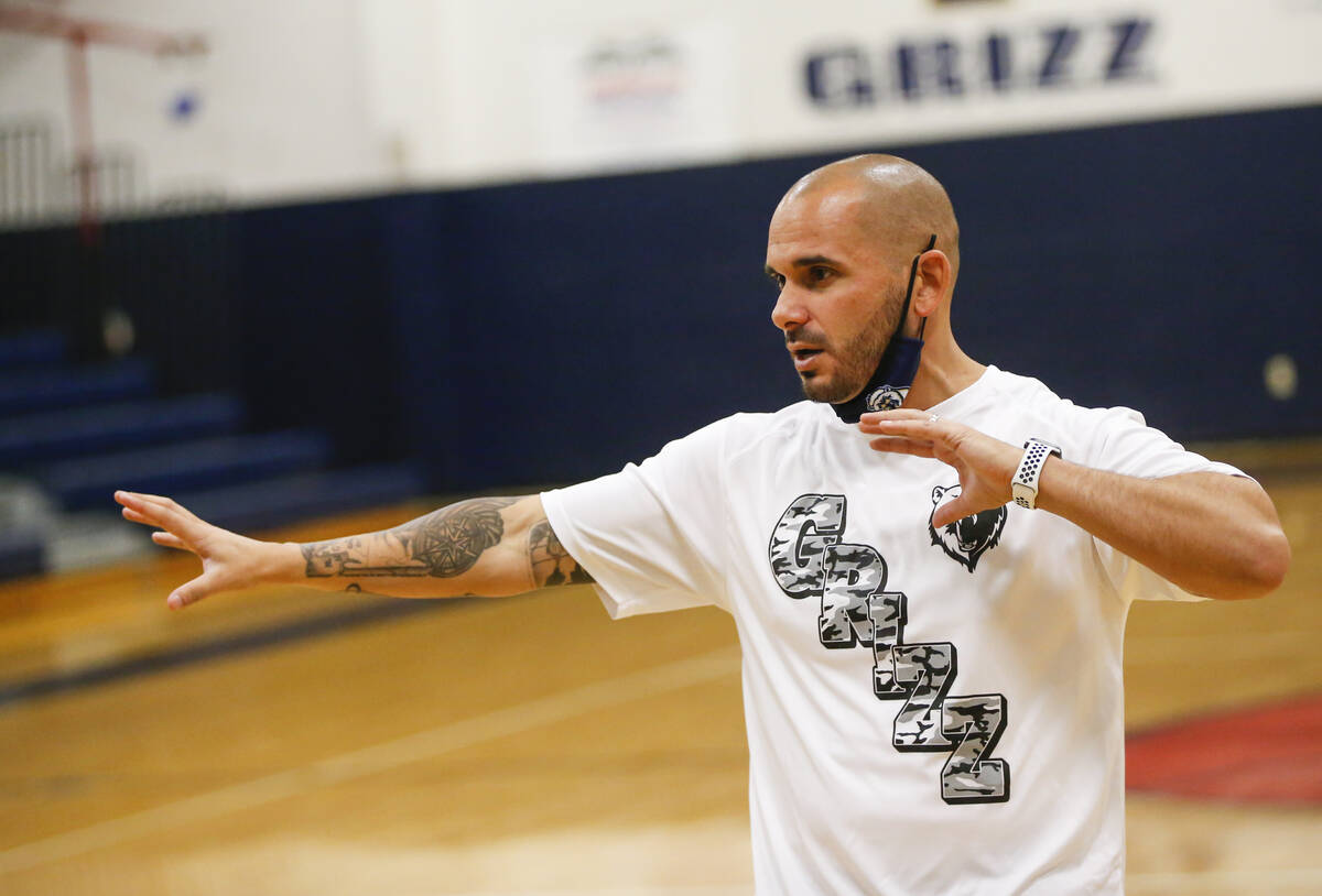 Spring Valley coach Billy Hemberger leads basketball practice at Spring Valley High School in L ...