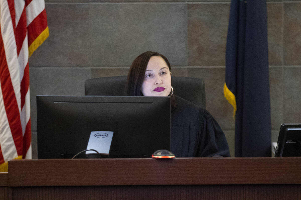 District Judge Monica Trujillo looks on during the sentencing hearing for Jasmin Vargas at the ...