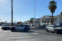 Las Vegas police investigate a homicide in the 2700 block of East Bonanza Road on Tuesday, Apri ...