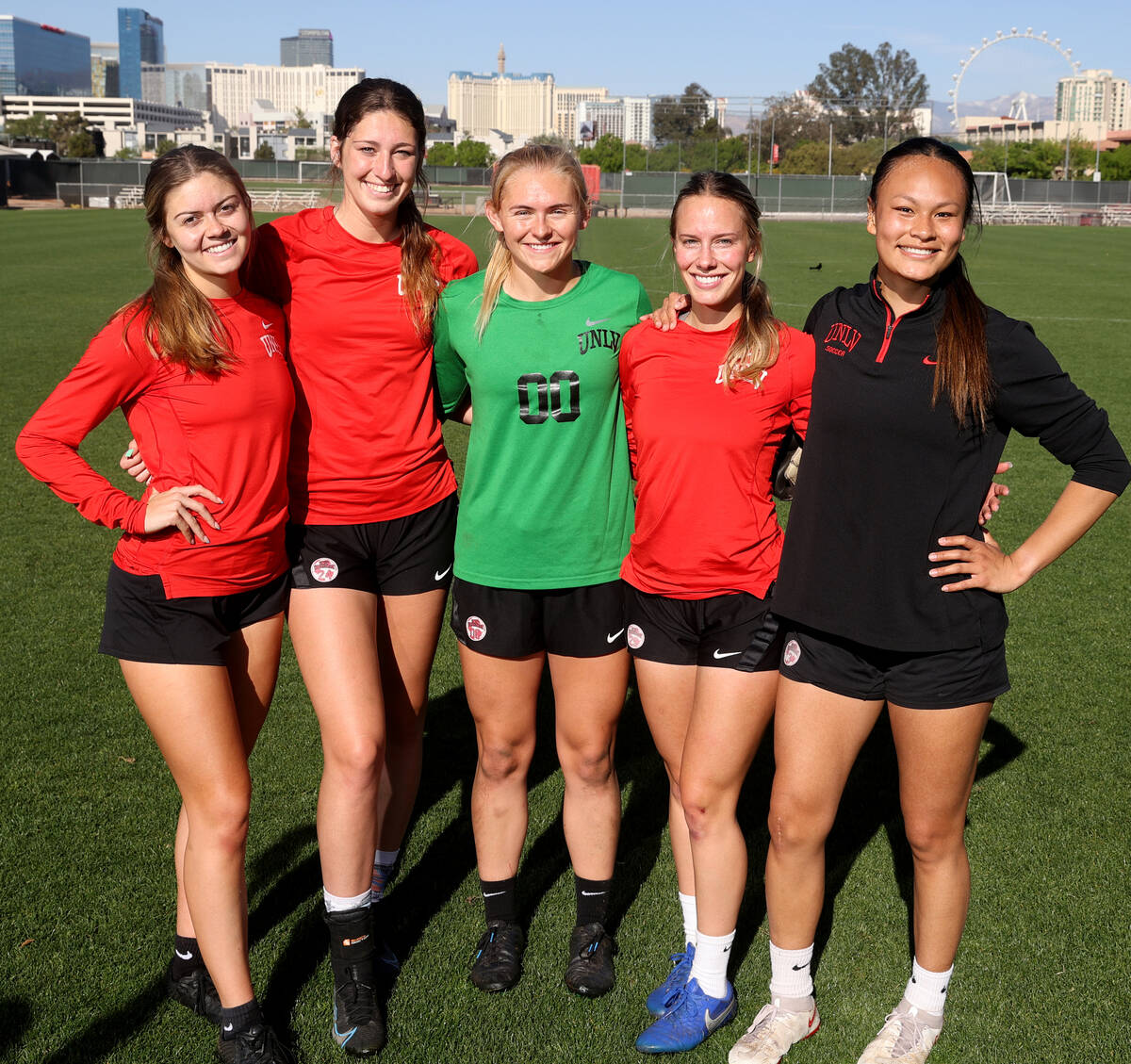 Members of the UNLV women’s soccer team, from left, Alysa Caso, Kaitlyn Kowalchuk, Taylo ...