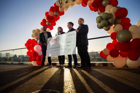 Esenjays team members, from left, Jacob Gross, Shaimaa Abdelhaleem, Jonathan Kim, and G Liu pos ...
