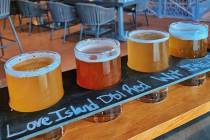 A flight of beers for National Beer Day at The Front Yard at Ellis Island Hotel, Casino & Brewe ...