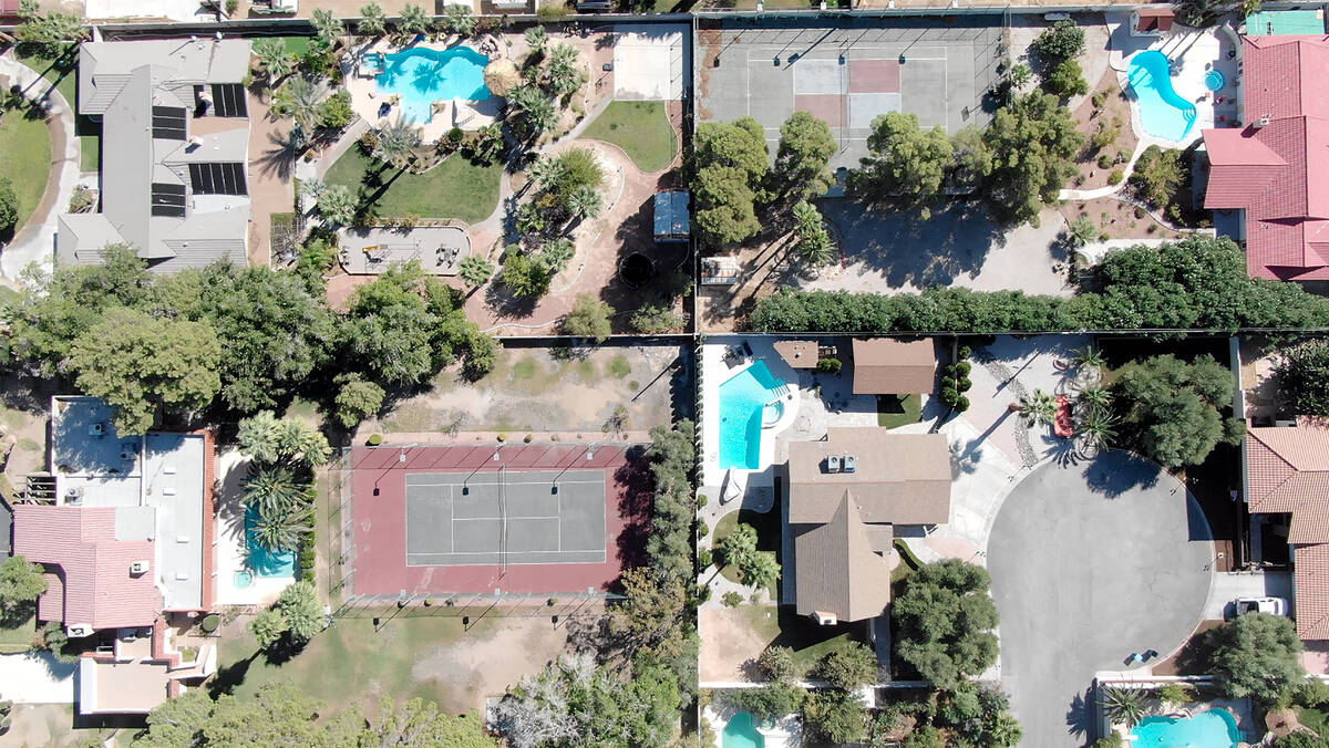 An aerial view of housing between Sahara Avenue and O'Bannon Drive in Las Vegas, Nevada Thursda ...