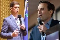 Army veteran Sam Brown, left, and former Nevada Attorney General Adam Laxalt will debate May 9 ...