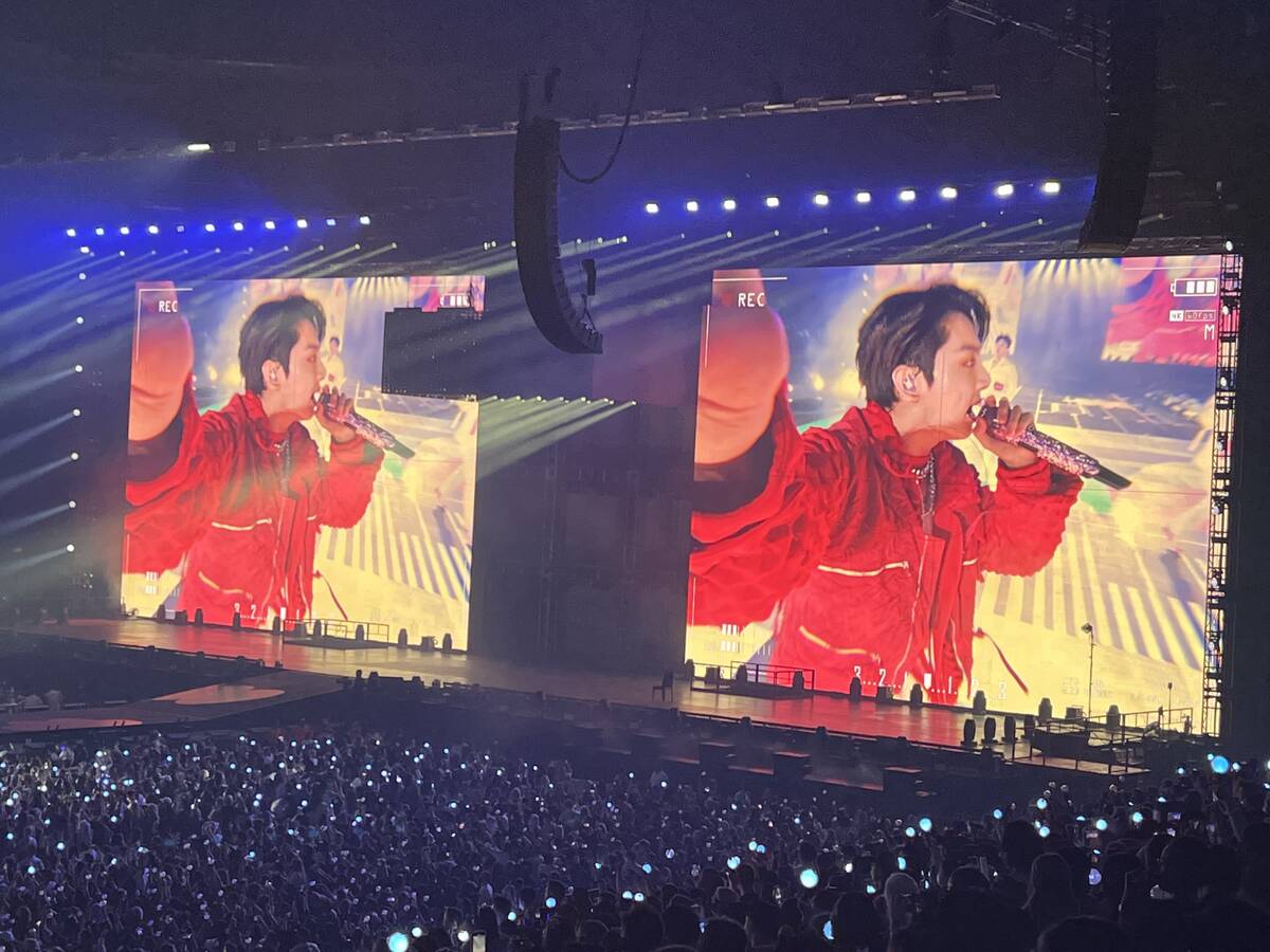 BTS' opening night show at Allegiant Stadium, Friday, April 8, 2022. (John Katsilometes/Las Veg ...