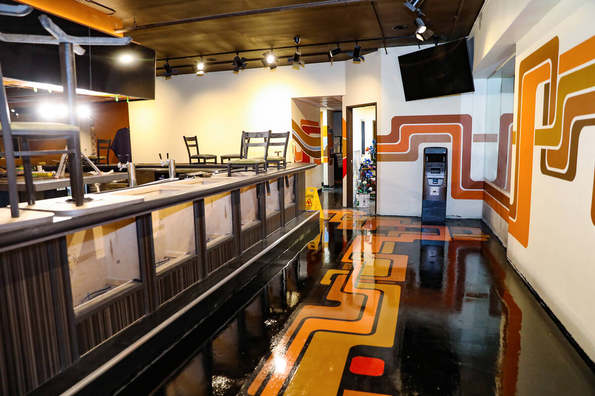 The bar at Square Bar, a 70’s-themed bar that just opened at New Orleans Square in Las Vegas. ...