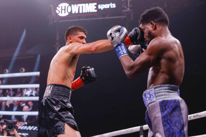 Sebastian Fundora punches Erickson Lubin on Saturday, April 9, 2022 during their super welterwe ...