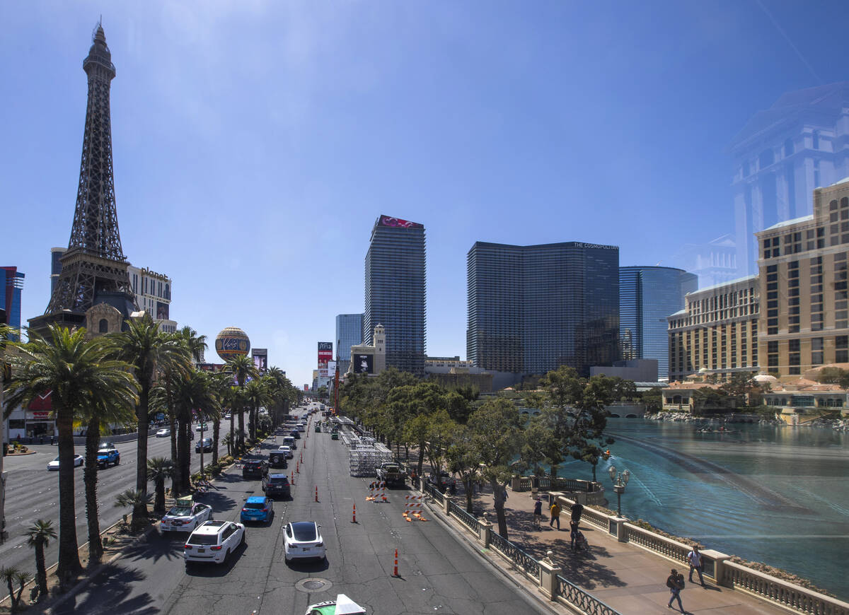 Traffic is backed up southbound on Las Vegas Blvd., with lane closures due to construction star ...