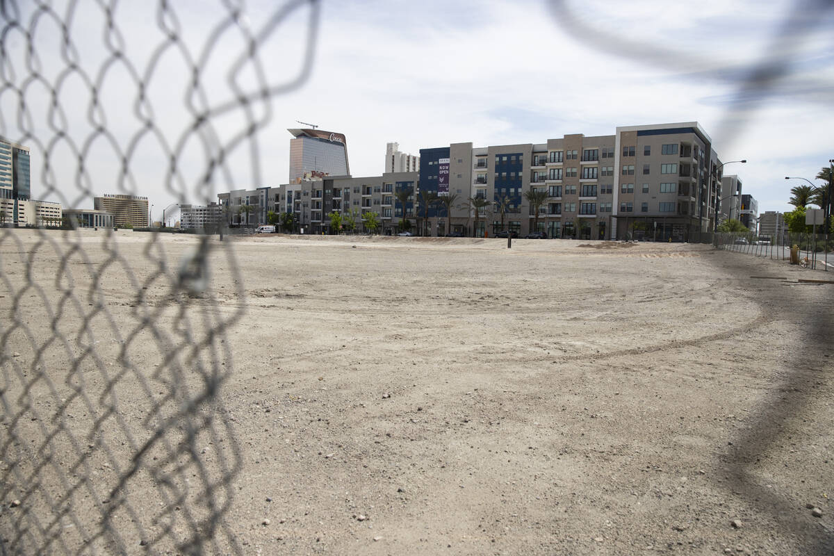 A vacant lot across from the Auric apartment complex in downtown Las Vegas is seen on Thursday, ...