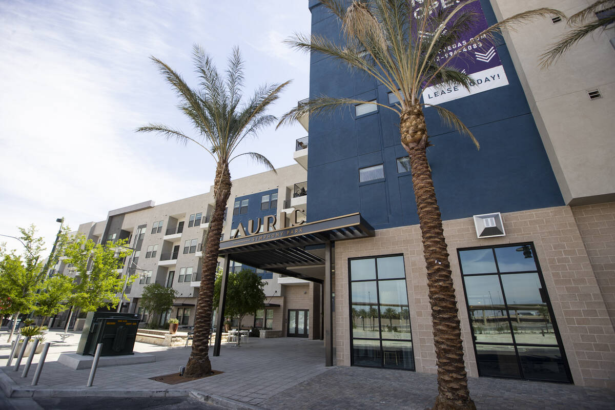 The Auric apartment complex in downtown Las Vegas is seen on Thursday, April 14, 2022. (Erik Ve ...