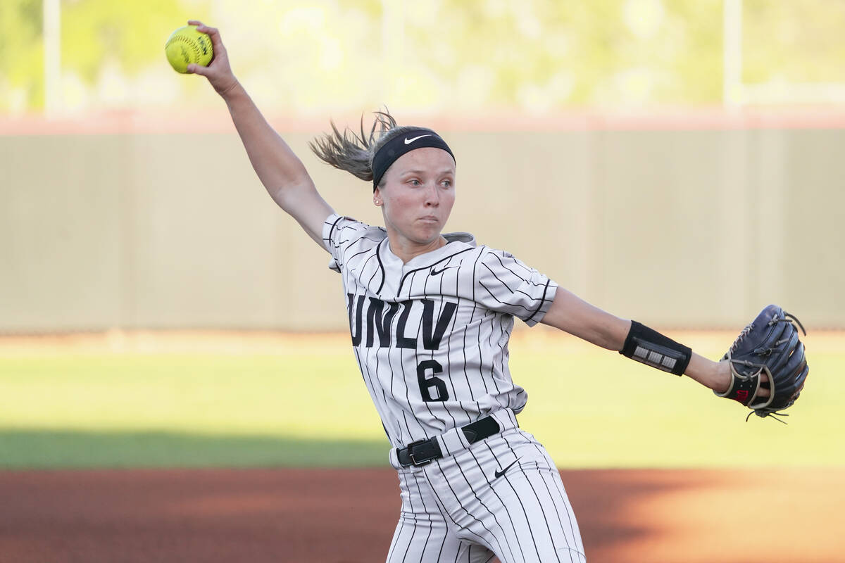 Senior Jenny Bressler prepares to throw a pitch for UNLV against San Diego State at Eller Media ...