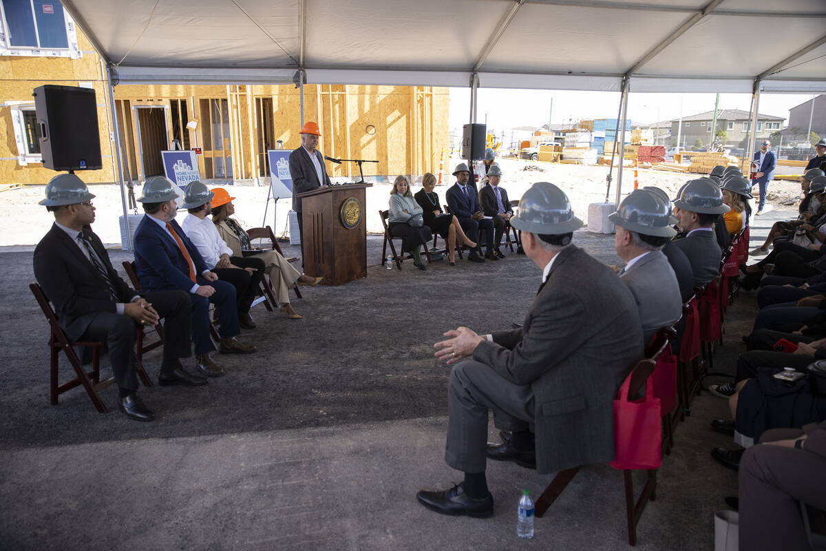 Governor Steve Sisolak speaks during a ceremony to formally launch the “Home Means Nevad ...