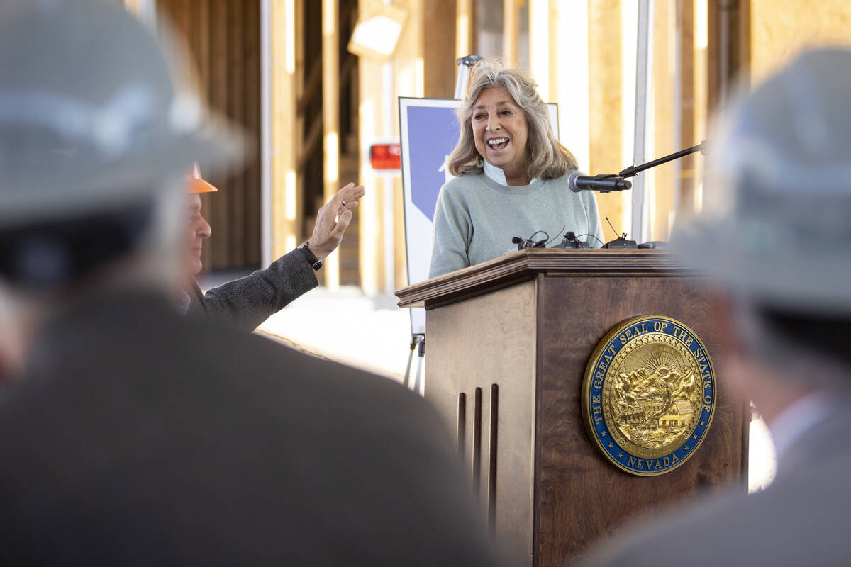 Congresswoman Dina Titus speaks during a ceremony to formally launch the “Home Means Nev ...