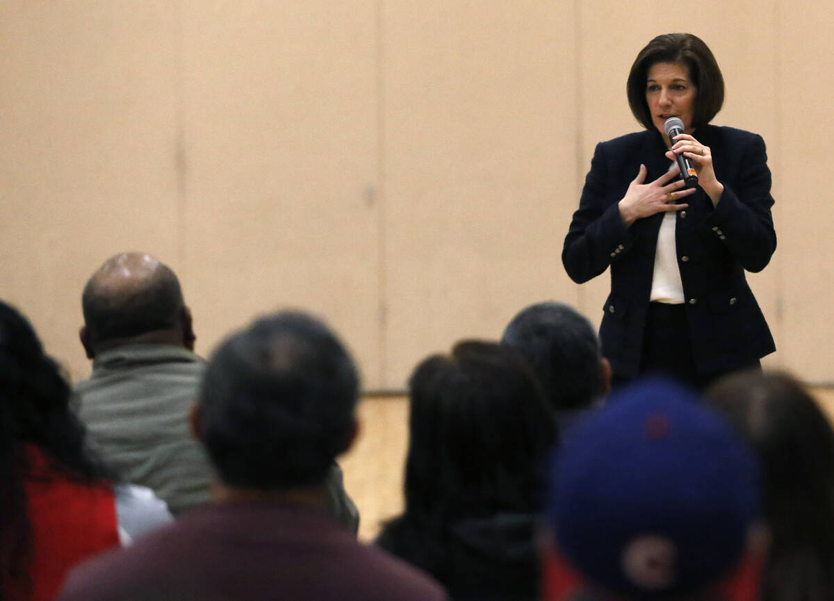 U.S. Senator, D-Nev, Catherine Cortez Masto speaks to a large crowd about about immigration rig ...