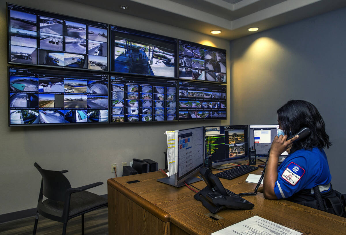 Jessica Brown monitors the numerous Regional Transportation Commission camera feeds within the ...
