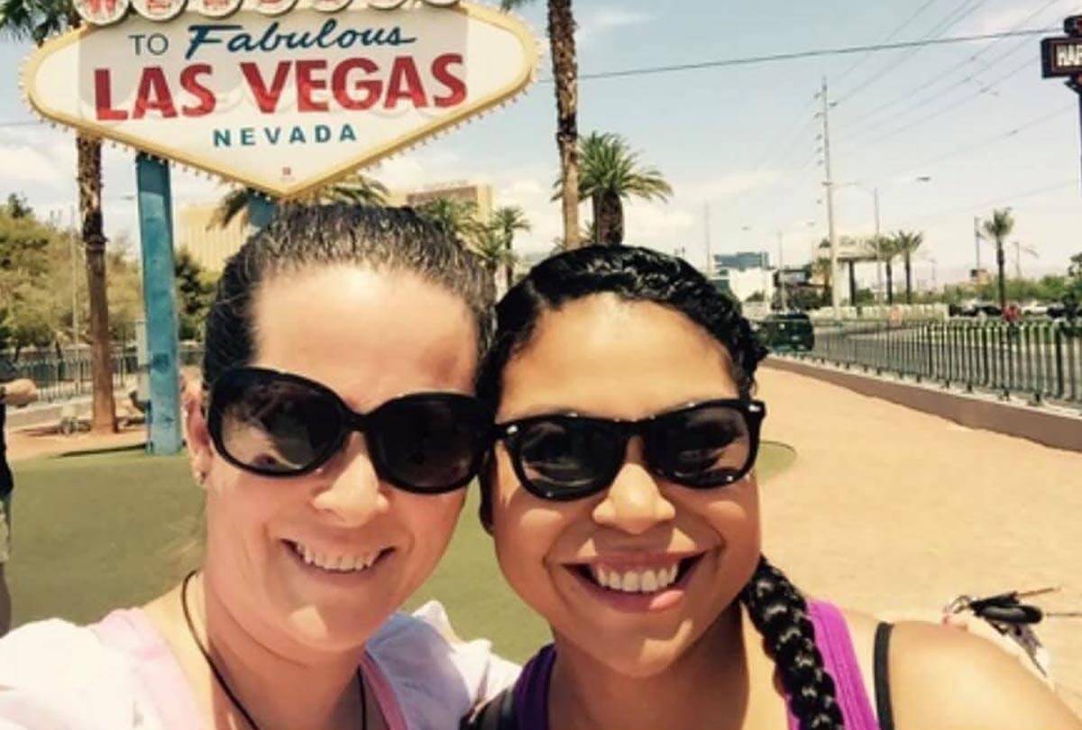 Dorinda Lene, left and Kamiah Bird, 37, at the Las Vegas sign in an undated photo. Bird was kil ...