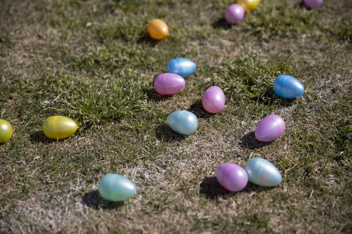 Plastics eggs are seen during the Hoppy Egg Run community event at the Walnut Recreation Center ...