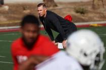 UNLV Rebels head coach Marcus Arroyo looks on during the first day of spring football practice ...