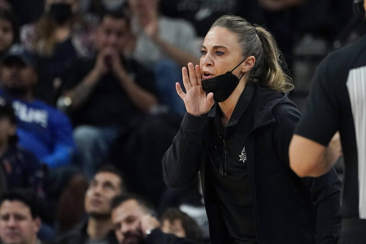 San Antonio Spurs assistant coach Becky Hammon during the first half of an NBA basketball game ...