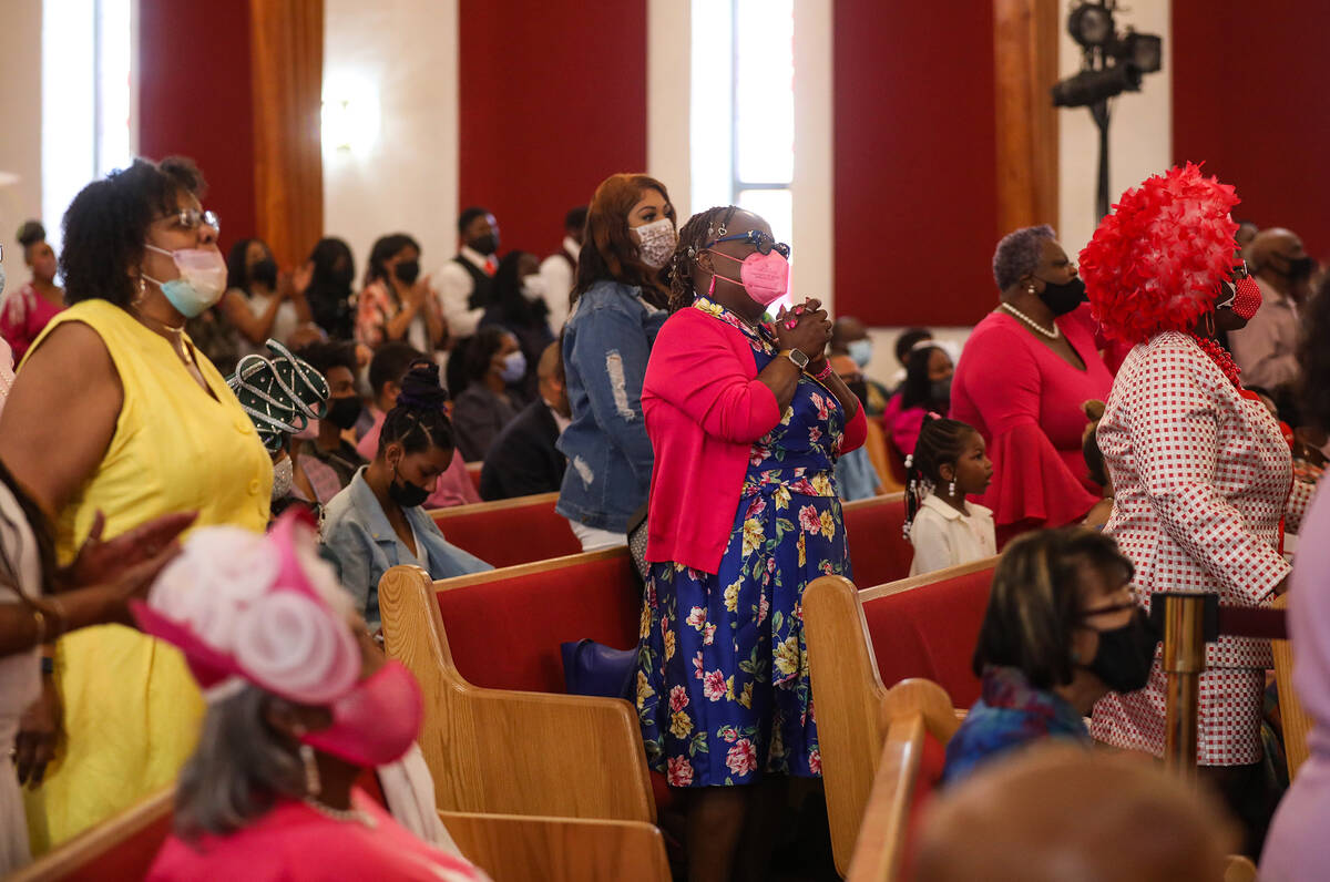 The congregation during the Easter service at Victory Missionary Baptist Church in Las Vegas, S ...