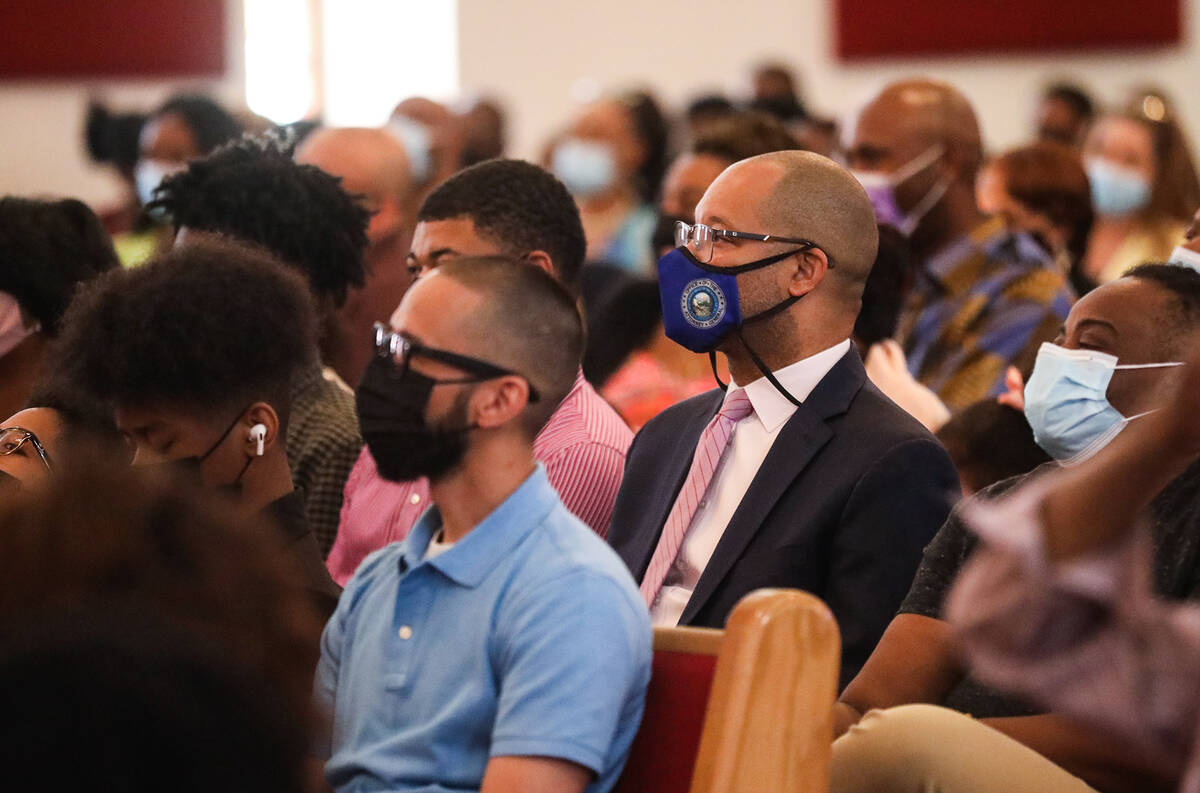 Attorney General Aaron Ford attends the Easter service at Victory Baptist Church in Las Vegas, ...