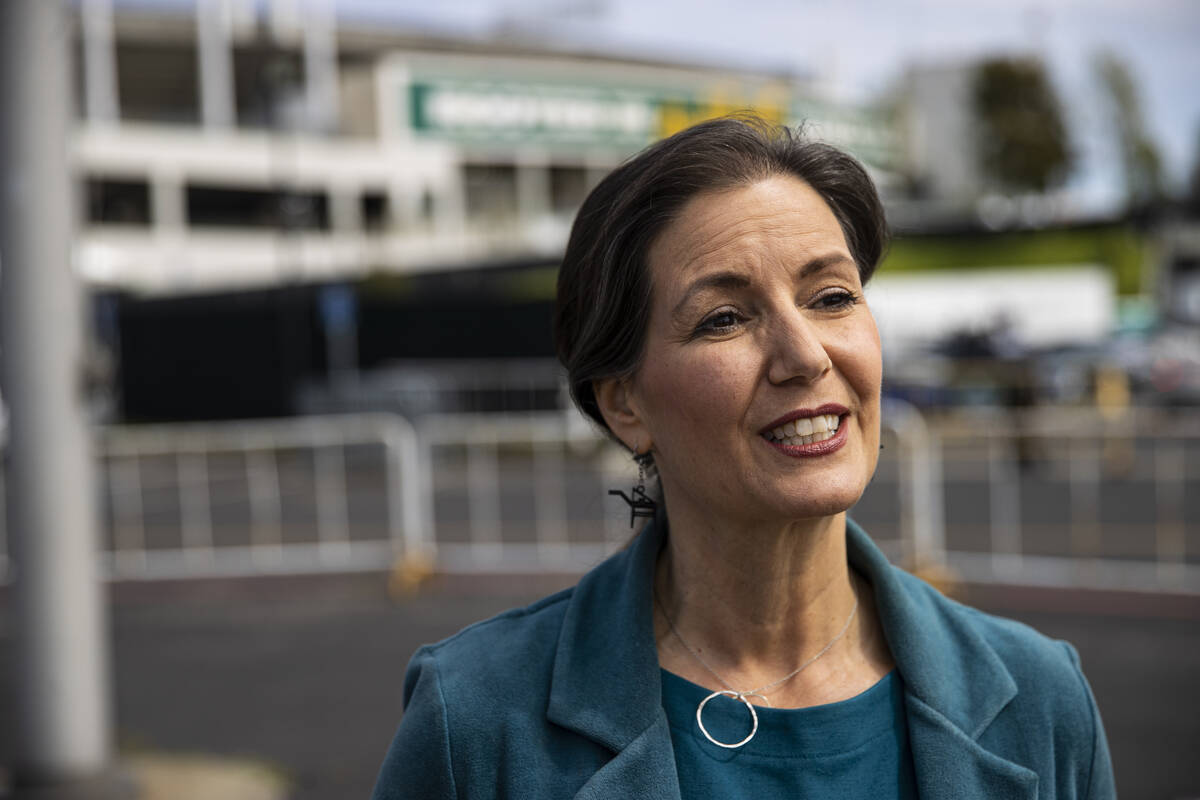 Oakland Mayor Libby Schaaf talks about the Oakland Athletics before the opening night game agai ...