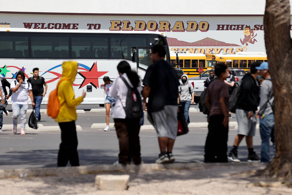 Eldorado High School students during dismissal at the Las Vegas school Tuesday, April 19, 2022. ...