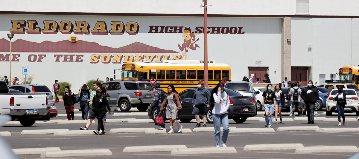 Eldorado High School students during dismissal at the Las Vegas school Tuesday, April 19, 2022. ...
