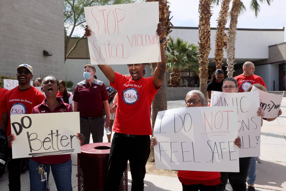 Eldorado High School staff members, from left, campus monitor Angela Gonzalez, campus monitor a ...