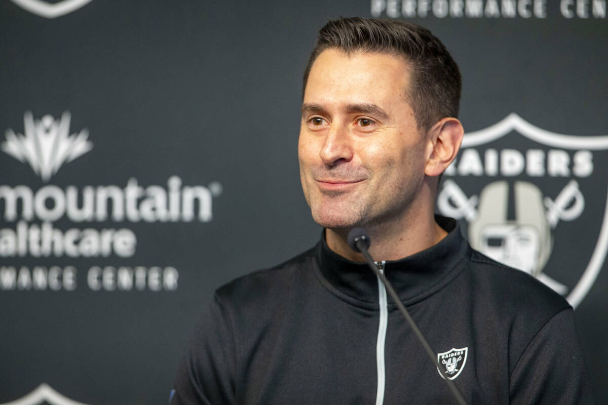 Raiders general manager Dave Ziegler speaks to media during a news conference on Wednesday, Apr ...