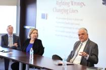 Nevada Gov. Steve Sisolak and Legal Aid Center of Southern Nevada Executive Director Barbara Bu ...