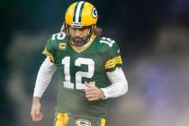 Green Bay Packers' Aaron Rodgers is introduced during an NFL football game against the Los Ange ...
