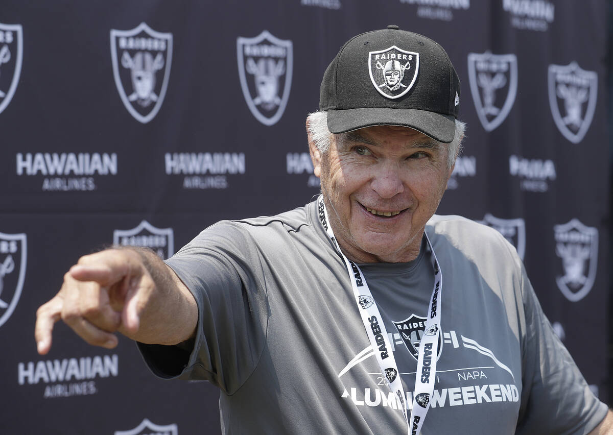 Former NFL football player Daryle Lamonica speaks at a news conference as part of Oakland Raide ...