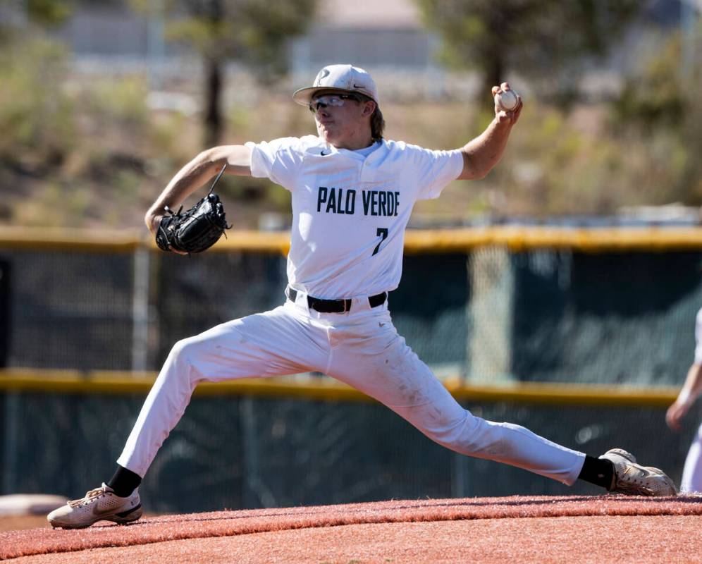 Palo High’s pitcher Kaiden Smaka (7) delivers against Coronado High during the third inn ...
