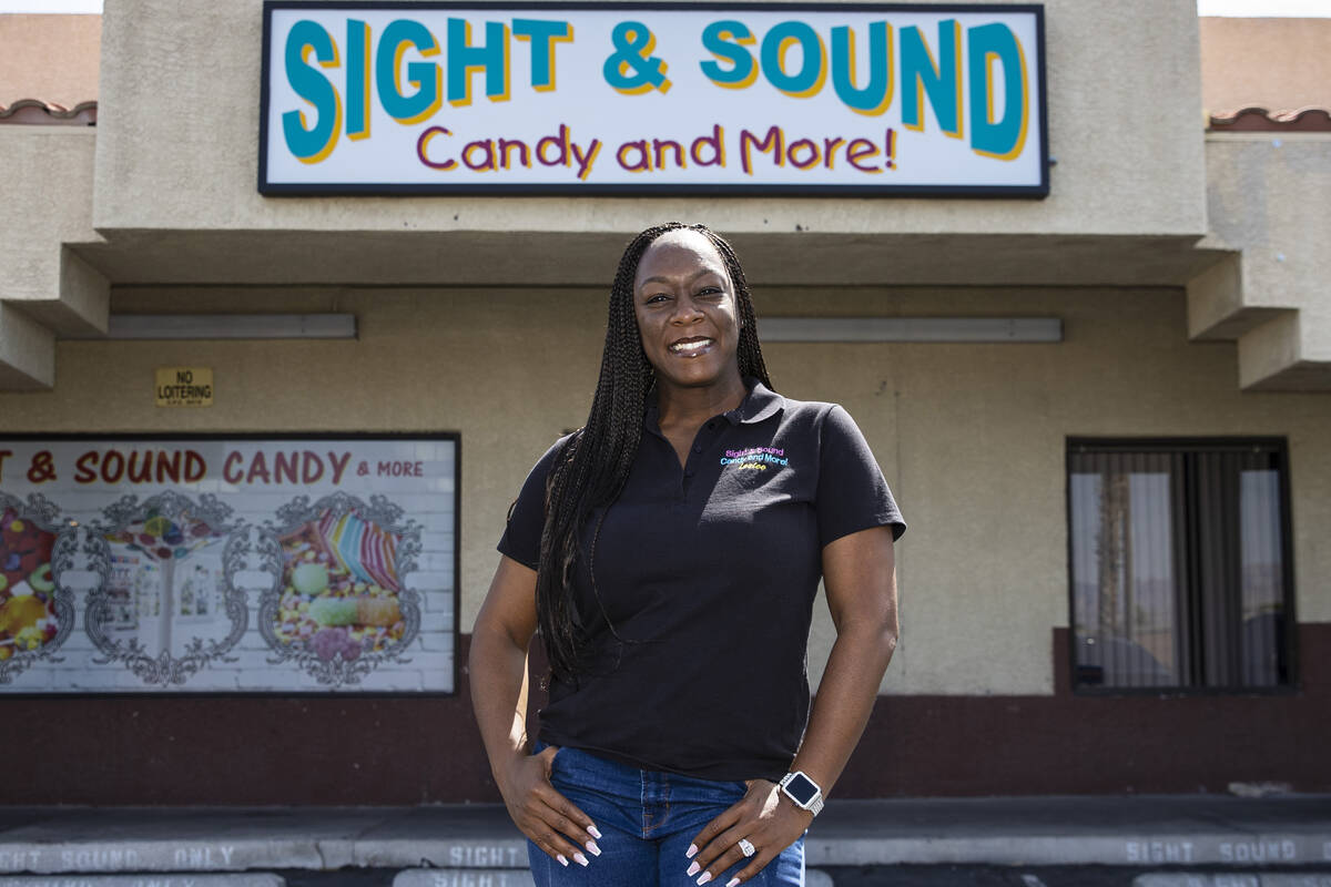 Sight and Sound Candy and more store owner Leslee Thomas poses for a photo on Monday, April 25, ...
