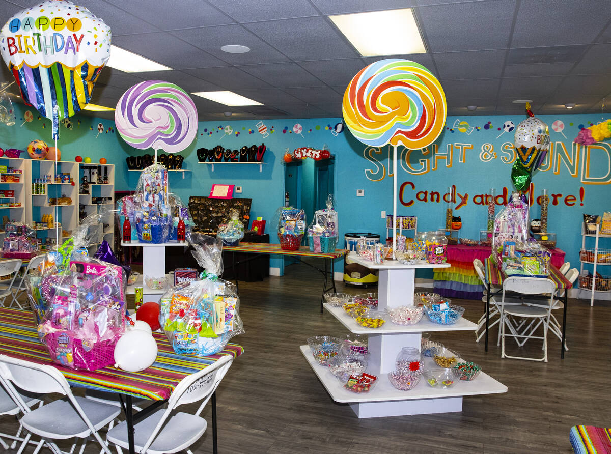 Candies are displayed at Sight and Sound Candy and more store on Monday, April 25, 2022, in Las ...