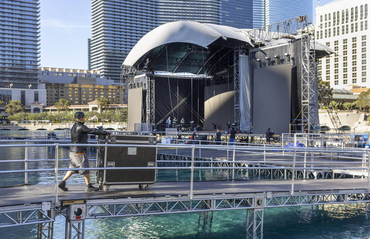 Equipment is brought in as crews continue with preparations for the NFL Draft 2022 stage at the ...