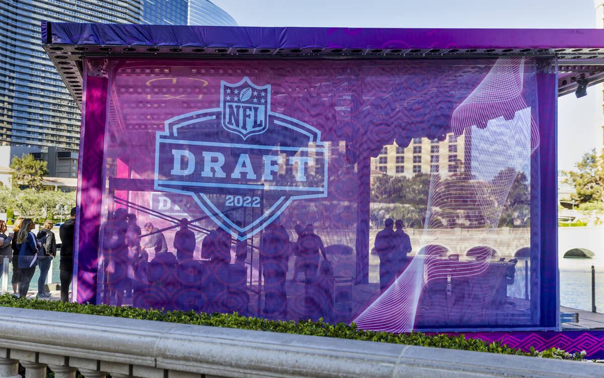 Visitors check out a view deck as preparations continue for the NFL Draft 2022 stage at the Bel ...