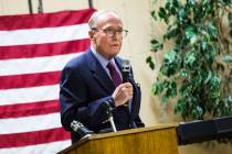 Former U.S. Senator and Nevada Gov. Richard Bryan speaks during a ceremony commemorating the 75 ...