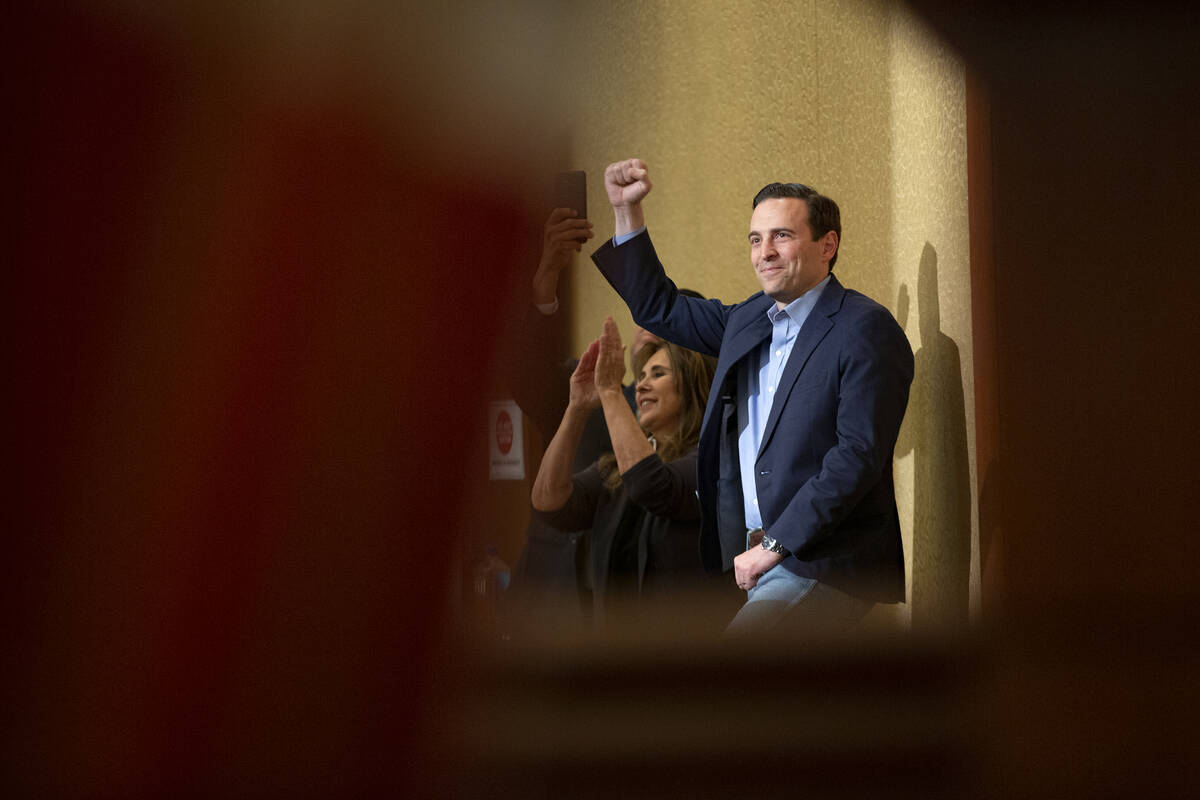 Nevada Republican U.S. Senate candidate Adam Laxalt cheers before speaking during a rally at Su ...