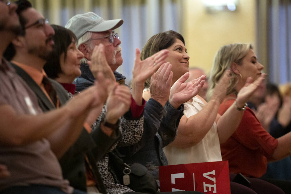 Audience members applaud during a rally for Nevada Republican U.S. Senate candidate Adam Laxalt ...