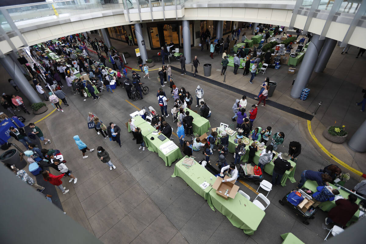 The Student Farmers Market organized by Green Our Planet is seen, Friday, April 22, 2022, at Do ...