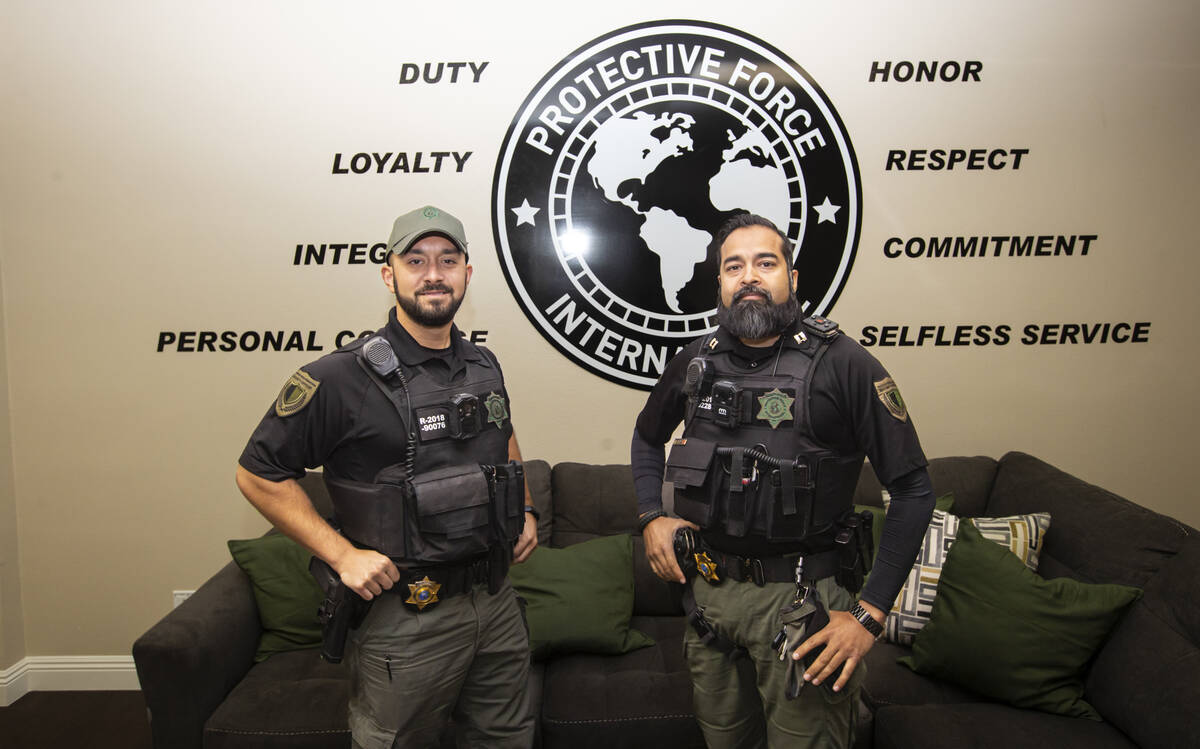 Jonathan Alvarez, CEO and co-founder of Protective Force International, left, and Capt. Alan Al ...