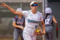 Silverado’s Macy Magdaleno is shown during a high school softball game Tuesday, April 19, 202 ...