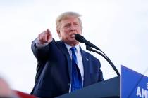 Former President Donald Trump speaks at a rally at the Delaware County Fairgrounds, Saturday, A ...
