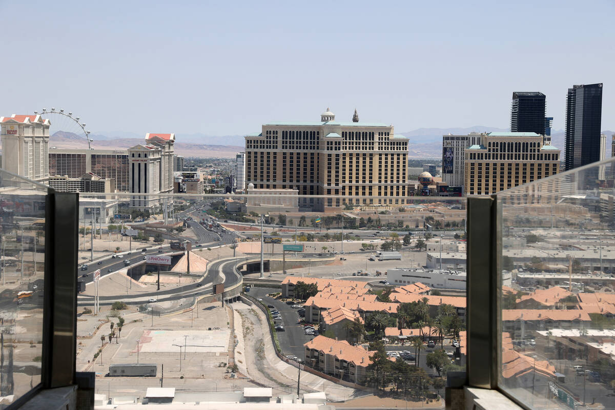 A view from the hot tub at the two-story Sky View Suite at the Palms in Las Vegas Monday, April ...