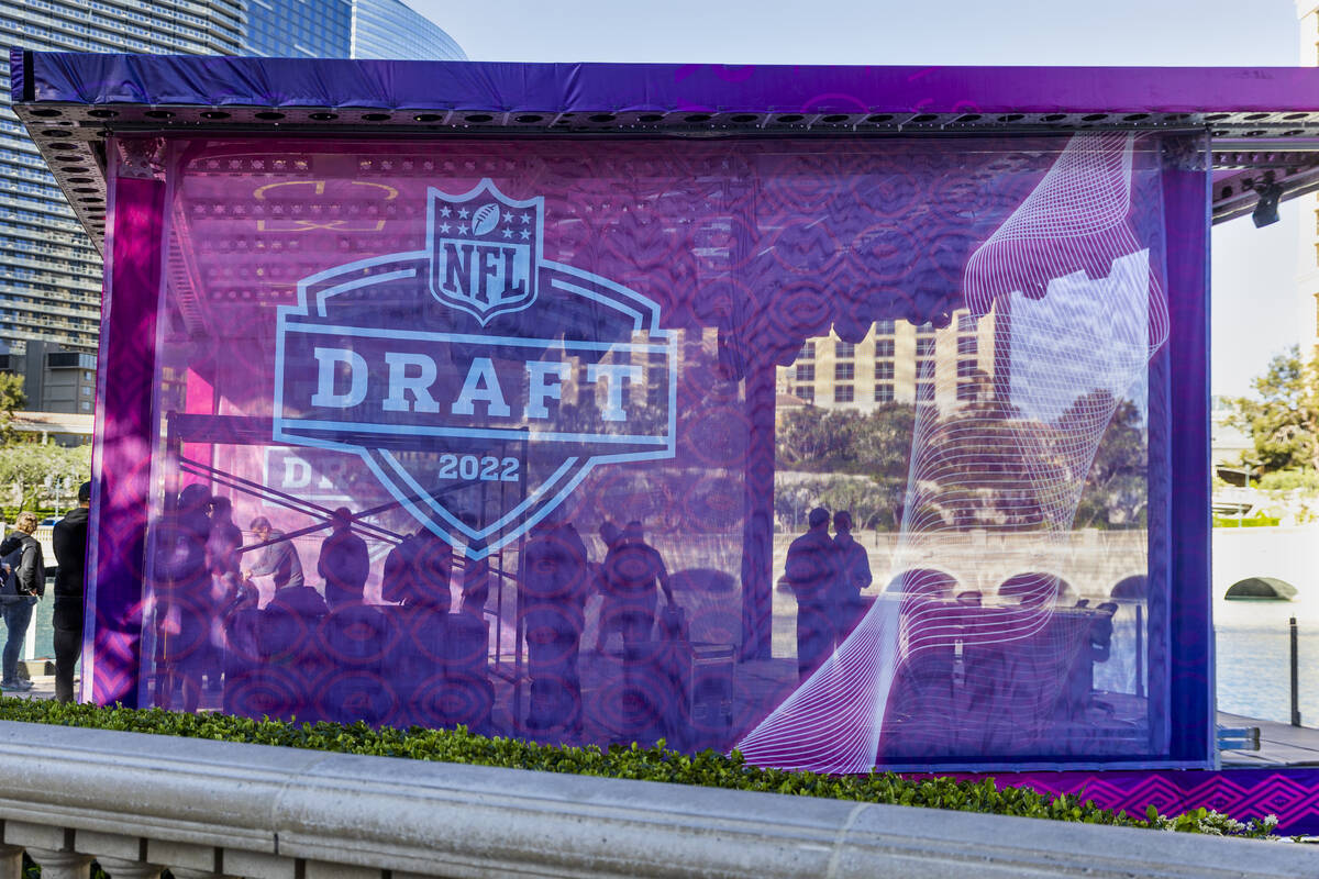 Visitors check out a view deck as preparations continue for the NFL Draft 2022 stage at the Bel ...