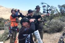 Ashley McDermaid, of Reno, comes to full draw during the Nevada Bow Hunters Association State O ...