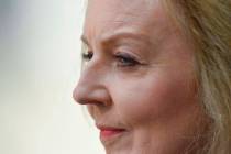 Britain's Foreign Secretary Liz Truss attends the Wreath Laying Ceremony commemorating ANZAC Da ...